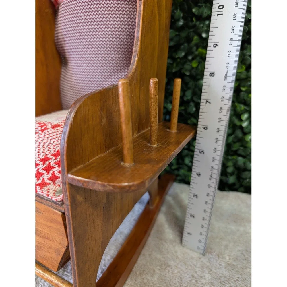 Vintage MCM Handmade Wood Sewing Rocking Chair Organizer‎ Pincushion Folk Art